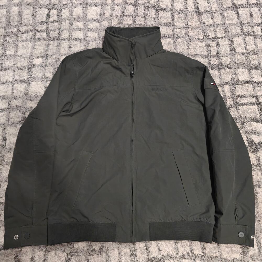 Tommy Hilfiger Men's Yachting Windbreaker Jacket Large Olive Green Packable Hood
